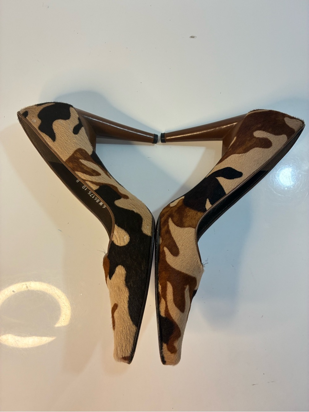 VTG STUART WEITZMAN 10B Women's Camouflage Pointed-Toe High Heels - Brown/Black - Picture 4 of 15